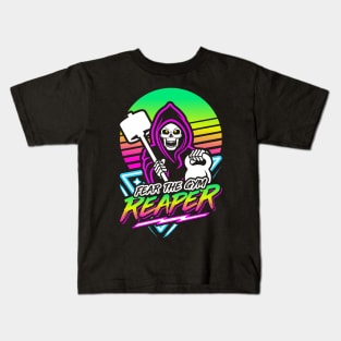 Fear The Gym Reaper Fitness Retro Neon Synthwave 80s 90s Kids T-Shirt